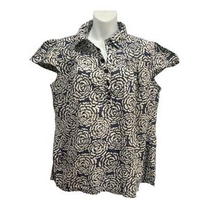 Jennifer & Grace Top Blue with white design and embellishments size large